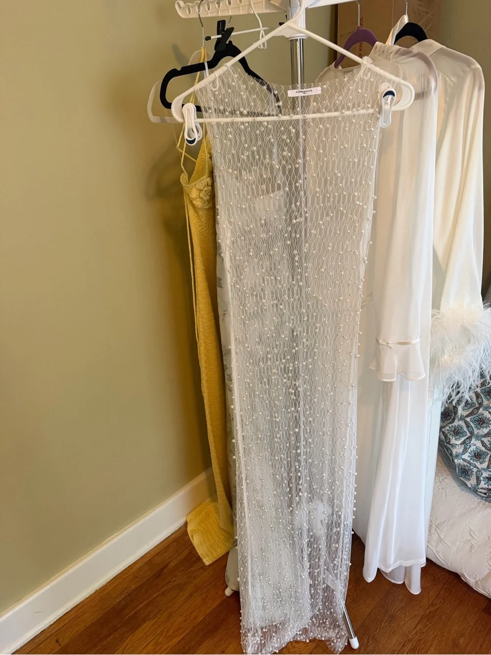Peppermayo Sheer Beaded White Swim Coverup - Picture 1 of 2